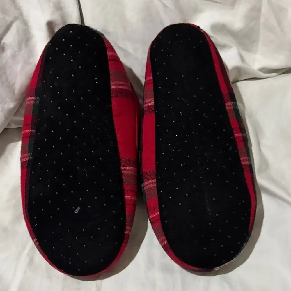 Gymboree 2/3 Christmas Plaid Kids Slippers - Red and Green guc